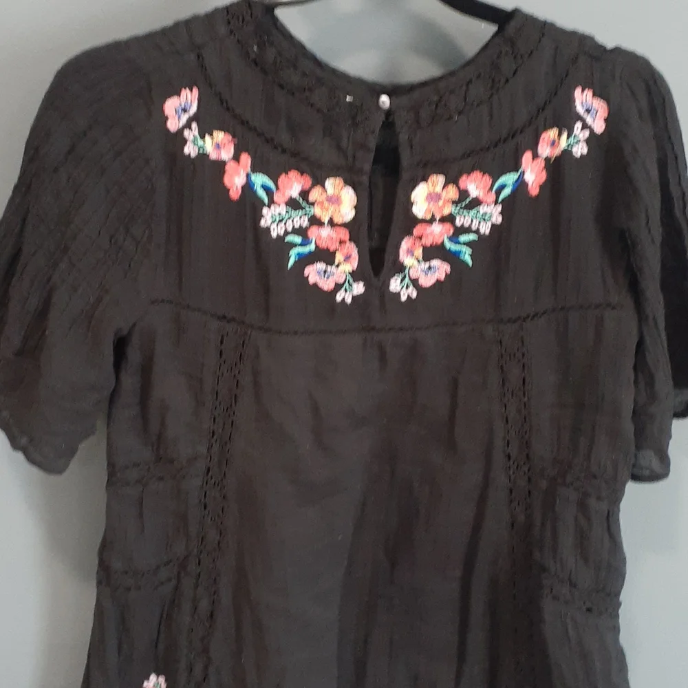Free people black tunic embroidery floral Boho Festival   top size xs - Picture 4 of 16